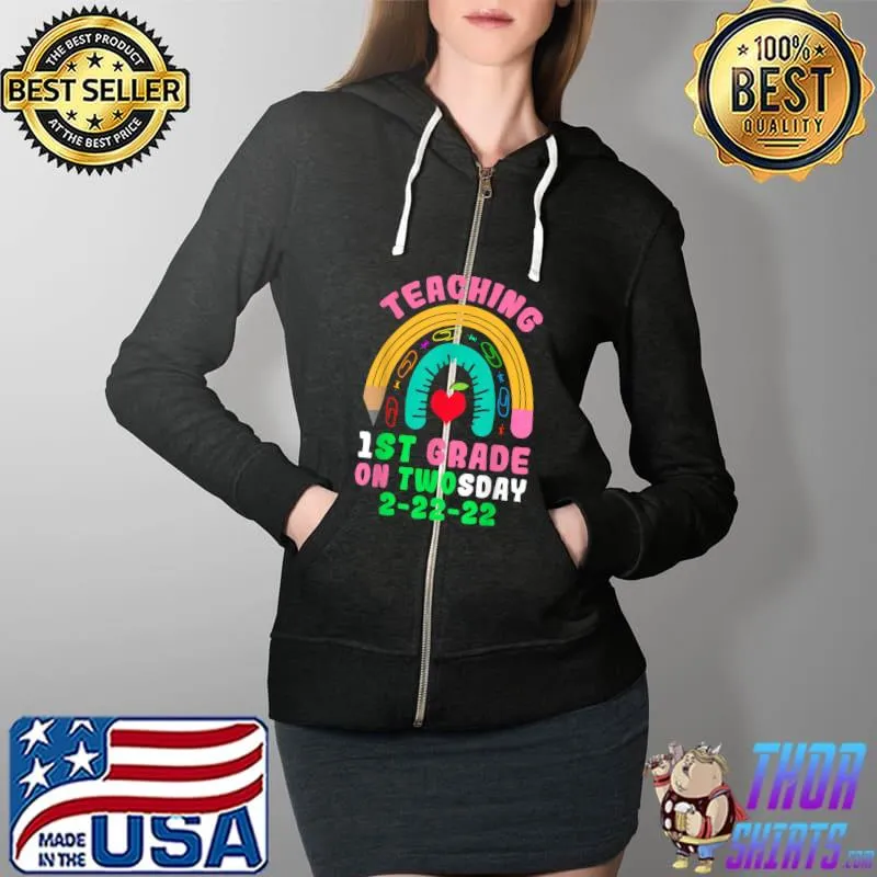 Best Aka Math Teacher Teaching 1st Grade On Twosday 2222022 T-Shirt Full Zip Hooded