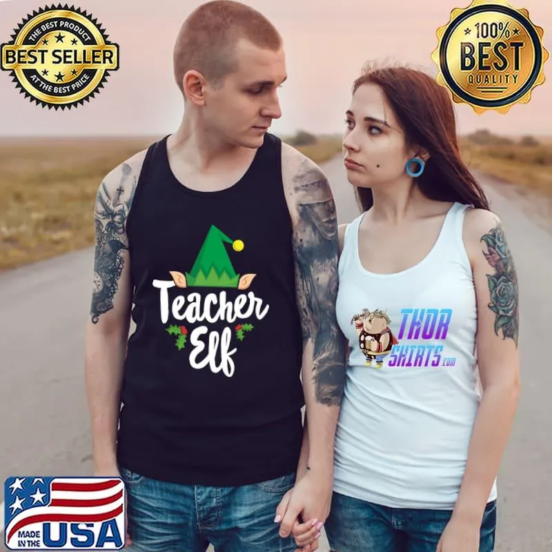 Best Teacher Elf Xmas Group Photo Matching Family Christmas T- Tank Top