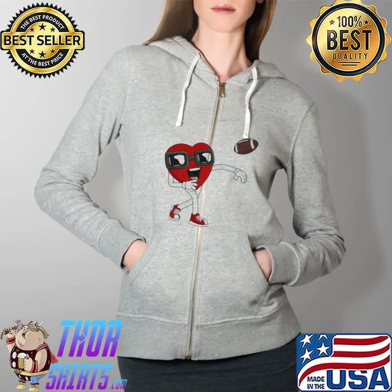 Best Valentine's day heart quarterback Football boys kidsns Full Zip Hooded