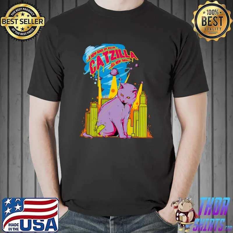 Cartoon Comic Cat The Catzilla Kitten Funny Meme Cat Lovers T- Unisex