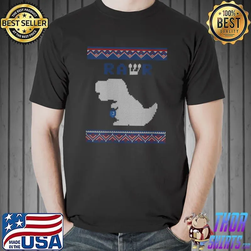 Dinosaur Hanukkah Dreidel Rawr Hannukah Ugly Sweater Style T-Shirt Unisex