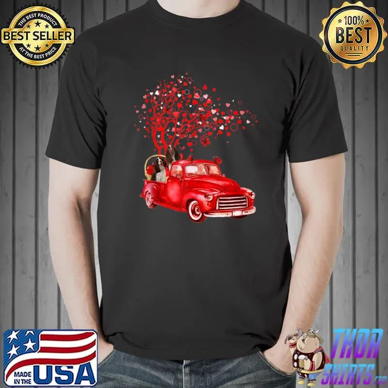 English Springer Spaniel Riding Truck Valentine Butterfly T- Unisex