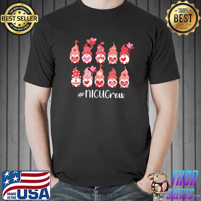 Funny Funny Gnome With Hearts NICU Crew Valentine's Day Matching T-Shirt