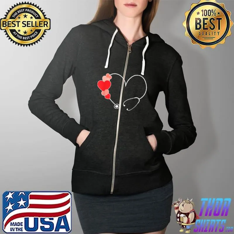 Funny Love Heart Stethoscope Nurse Life Valentine's Day 2022 T-Shirt Full Zip Hooded