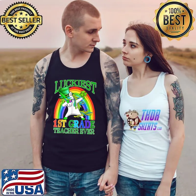 Funny Lucky 1st GRADE St Patrick's Day Teacher Unicorn Rainbow T-Shirt Tank Top