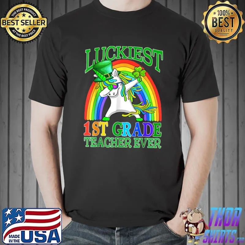 Funny Lucky 1st GRADE St Patrick's Day Teacher Unicorn Rainbow T-Shirt Unisex