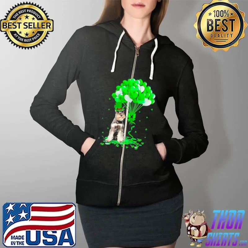 Funny Lucky Balloon Grey Miniature Schnauzer Dog Hearts Valentine’s Day Shirt Full Zip Hooded