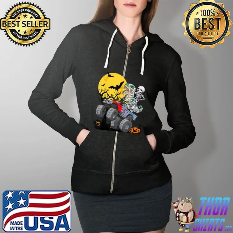 Halloween Trick or Treat Monster Truck Boy Pumpkin Dinosaur T-Shirt Full Zip Hooded