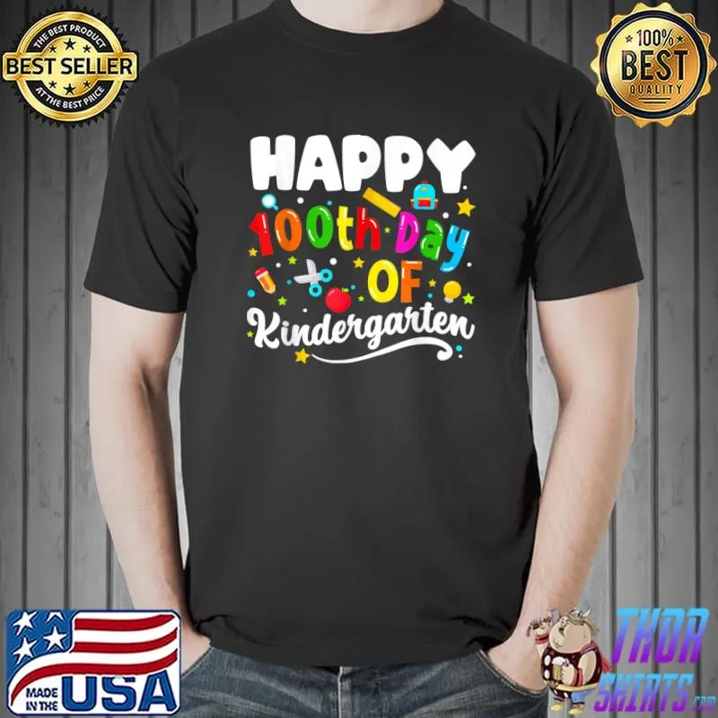 Happy 100 Days Of School Kindergarten Teachers Kids Graphic T-Shirt Unisex
