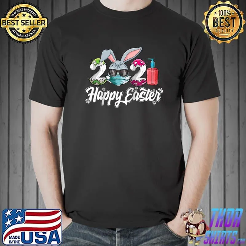Happy Easter Day 2021 Bunny Wearing Mask Colorful Egg T-Shirt Unisex