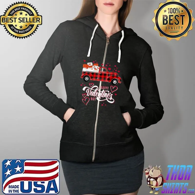 Happy Valentine's Day Women Kids Red Truck With Hearts T-Shirt Full Zip Hooded