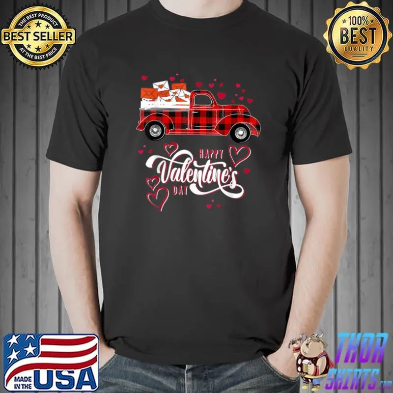 Happy Valentine's Day Women Kids Red Truck With Hearts T-Shirt Unisex