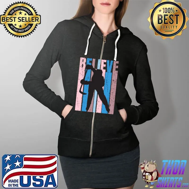 Ice Hockey Birthday Vintage Believe Motivational T-Shirt Full Zip Hooded