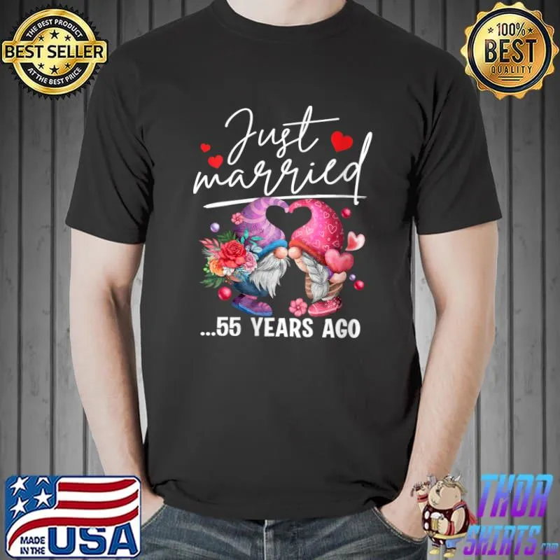 Just Married 55 Years Gnome Lover 55th Wedding Anniversary T-Shirt Unisex