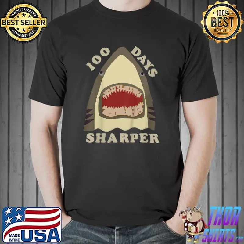 Kids 100 Days Sharper Shirt Funny 100 Days of School Shark lovers T-Shirt Unisex