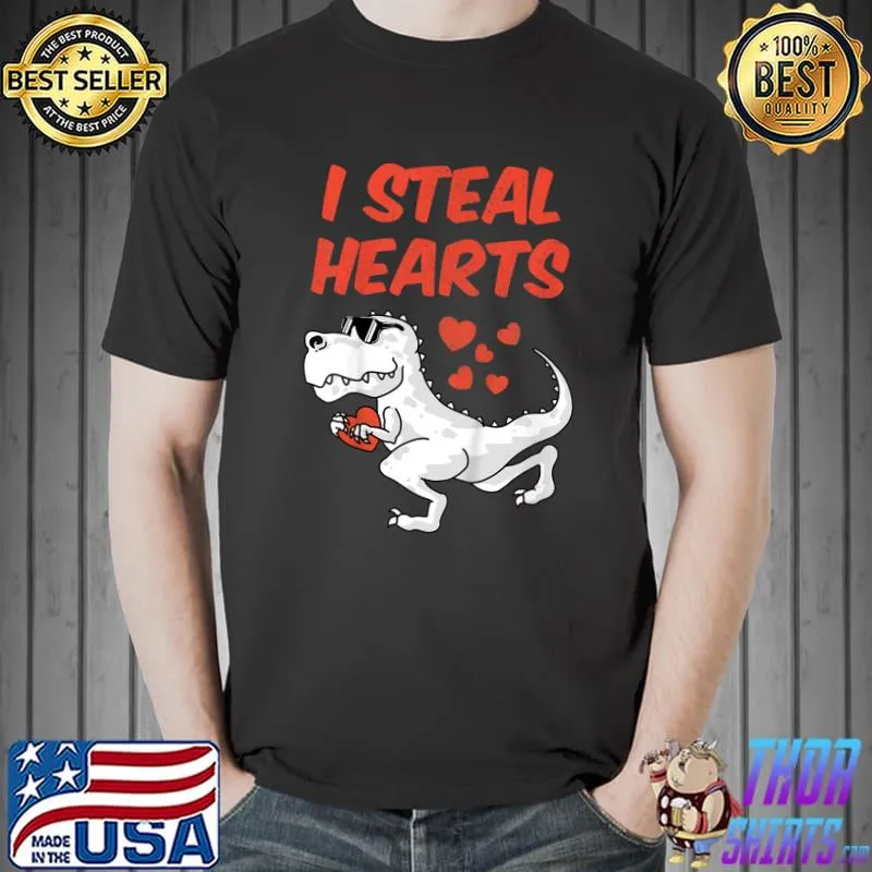 Kids I Steal Hearts Valentine's Day Toddler Dinosaur T-rex Outfit T-Shirt Unisex