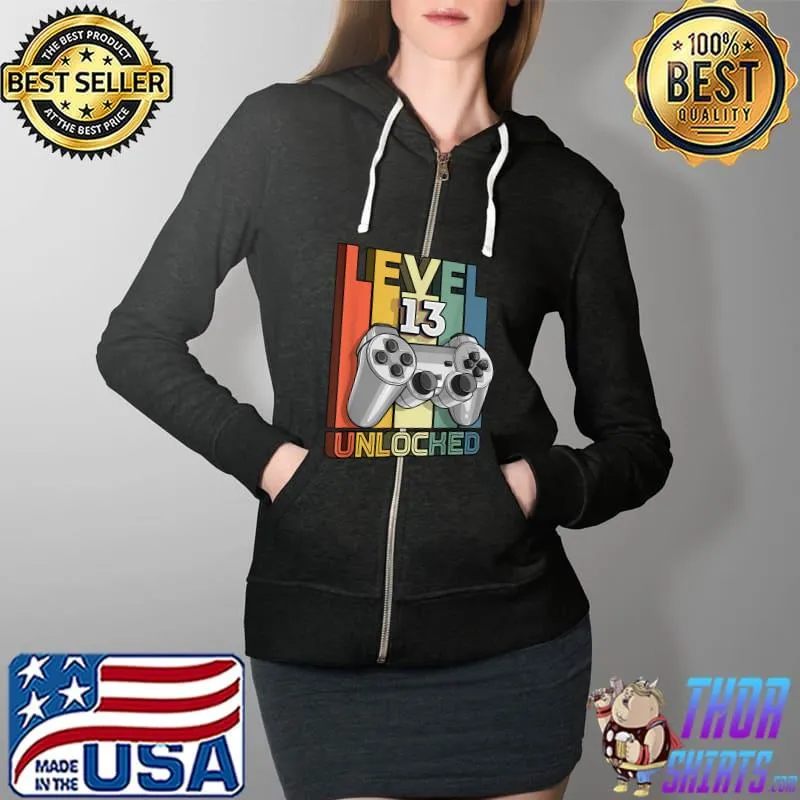 Level 13 Unlocked 13th Birthday Matching Video Game Boys T-Shirt Full Zip Hooded