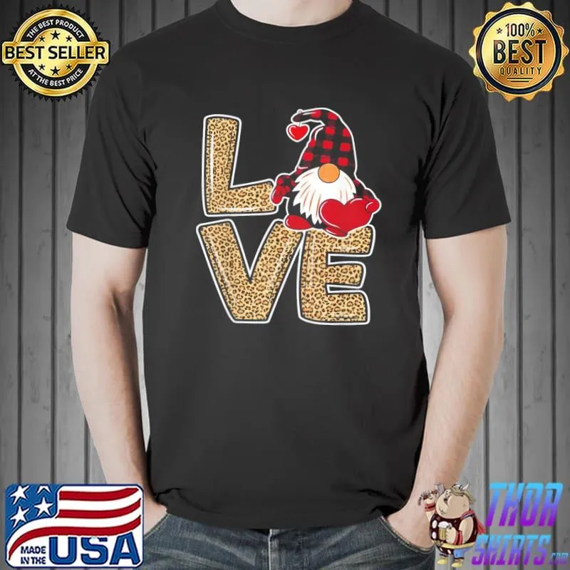 Love Gnomies Happy Valentines Day Leopard Red Buffalo Plaid T-Shirt Unisex