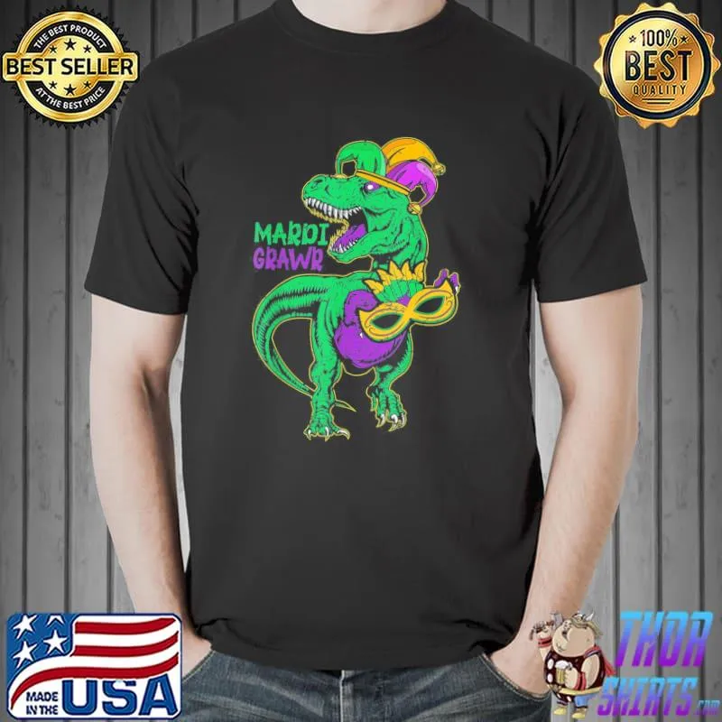 Mardi Grawr T Rex Dinosaur Mardi Gras Bead Costume T-Shirt Unisex