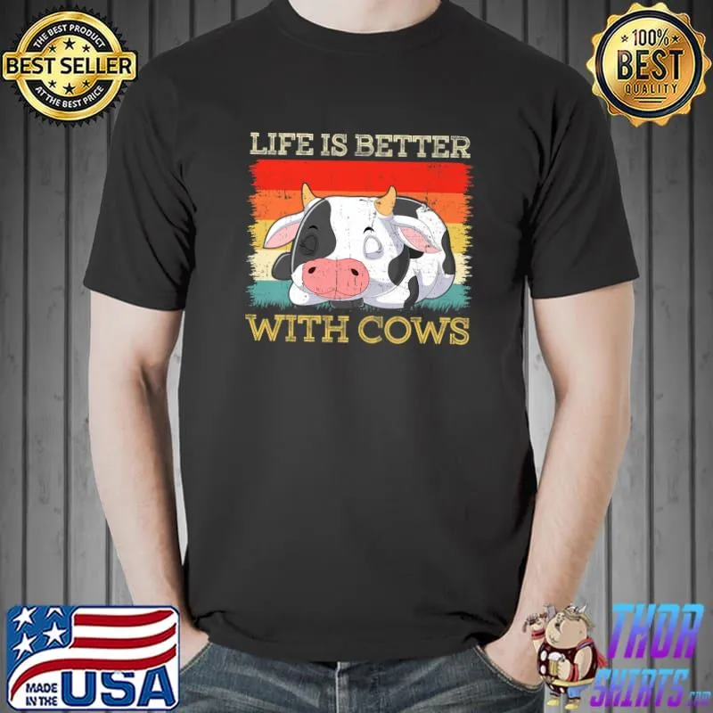 Nice Farmer Life Is Better With Cows Retro Vintage Farming Premium T-Shirt