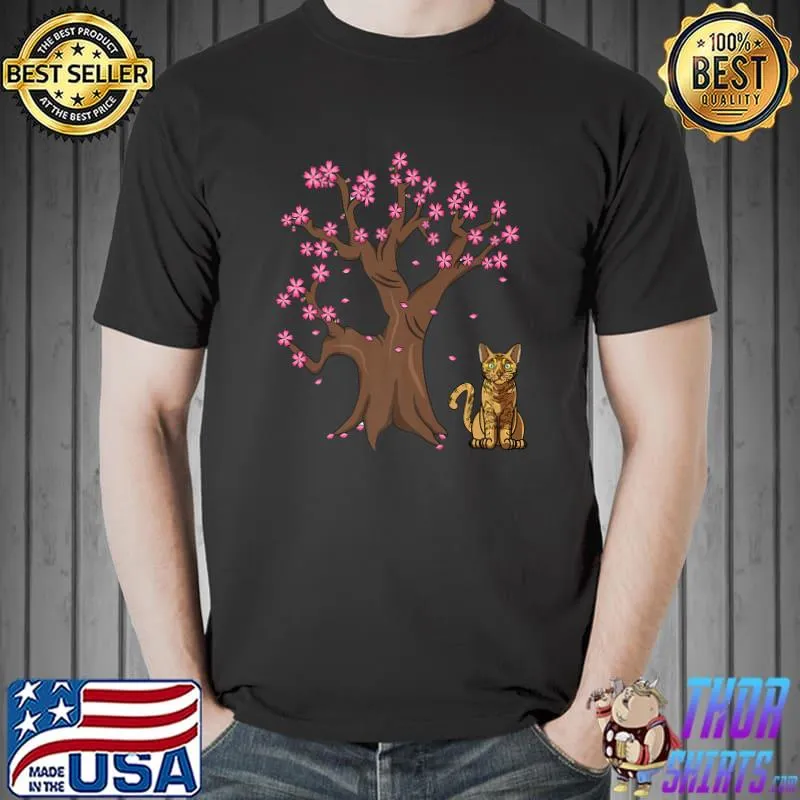 Nice Japanese Bengal Cat Mom Cherry Blossom T-Shirt Unisex