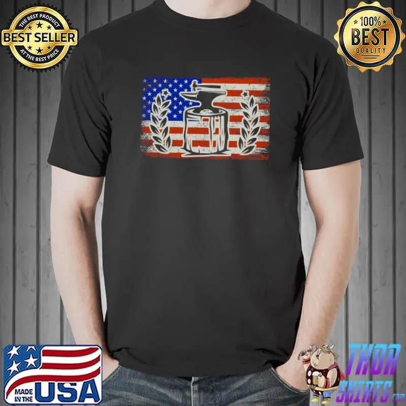 Official American Flag Anvil And Hammer Professional Blacksmith T-Shirt