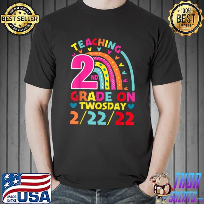 Official Funny Teaching 2nd Grade On Twosday 2222022 Math Teacher T-Shirt