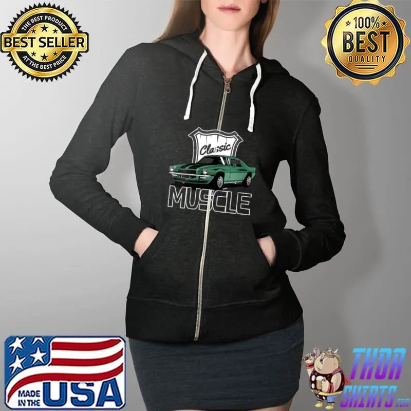 Official Vintage Hot Rod, Classic Muscle, Men's American Muscle Cars V-Neck T-Shirt Full Zip Hooded