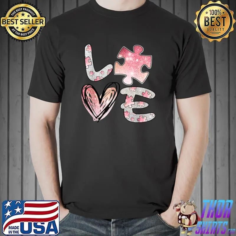 Original Autism Awareness 2022 Valentines Day Cute Puzzle Autism T-Shirt Unisex