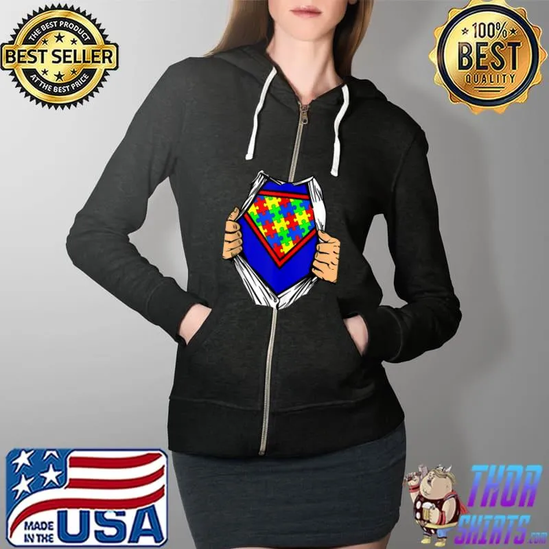 Original Autism Awareness Superhero Puzzle Costume T- Full Zip Hooded