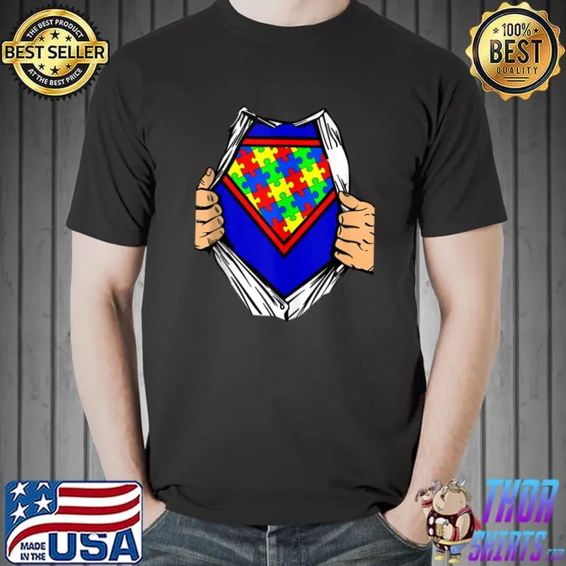Original Autism Awareness Superhero Puzzle Costume T-shirt