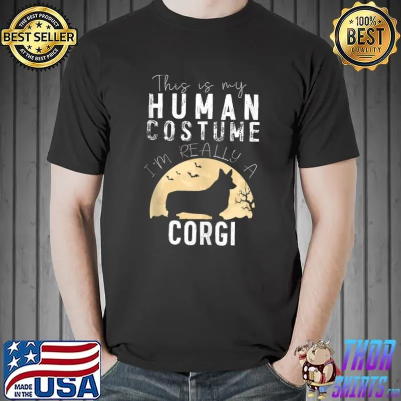 Original Halloween Human Costume Corgi Pembroke Moon Silhouette T- Unisex