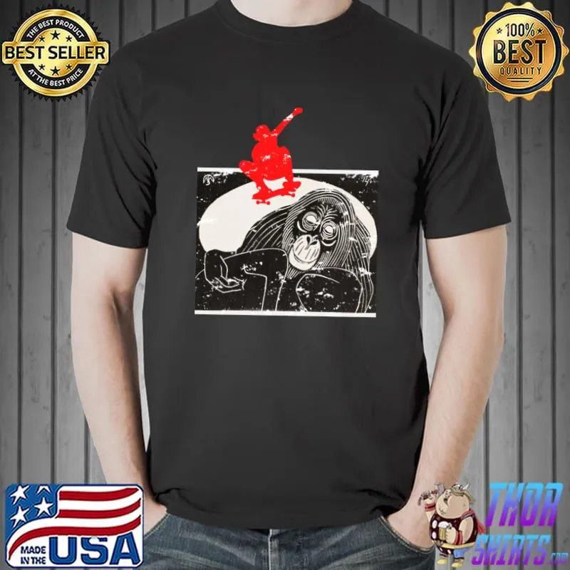 Original Skateboarder Jumping Over Orangutan Art Skateboard T-Shirt