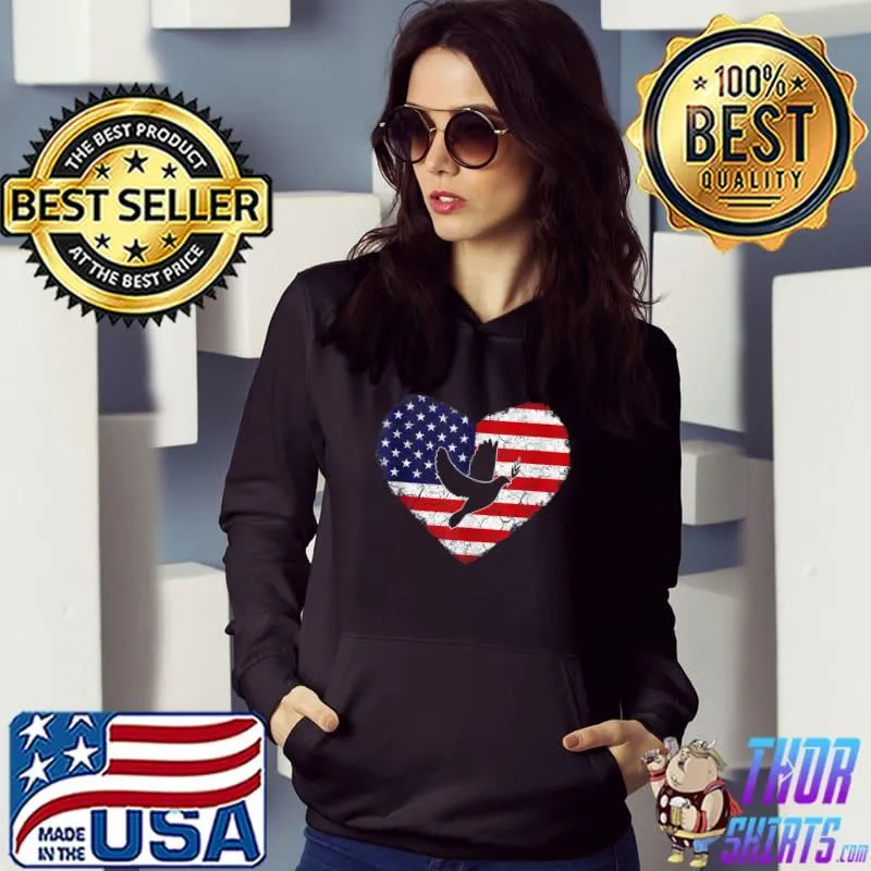 Original Vintage Pigeon Animal Lover American Flag Valentine Heart T-shirt