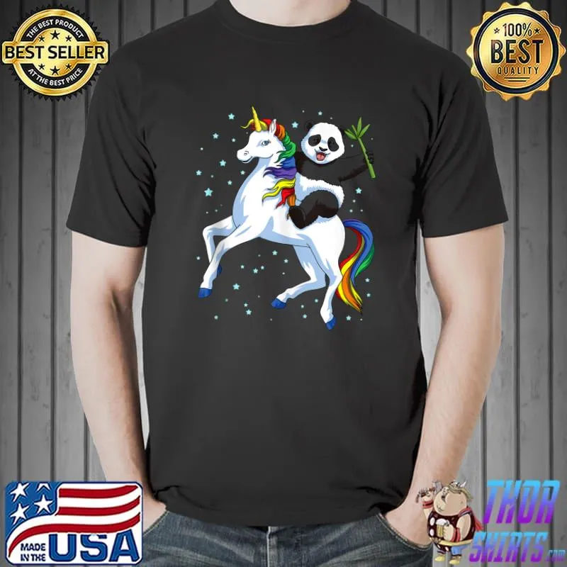 Panda Unicorn Shirt Rainbow Panda Riding Unicorn Pandicorn T- Unisex