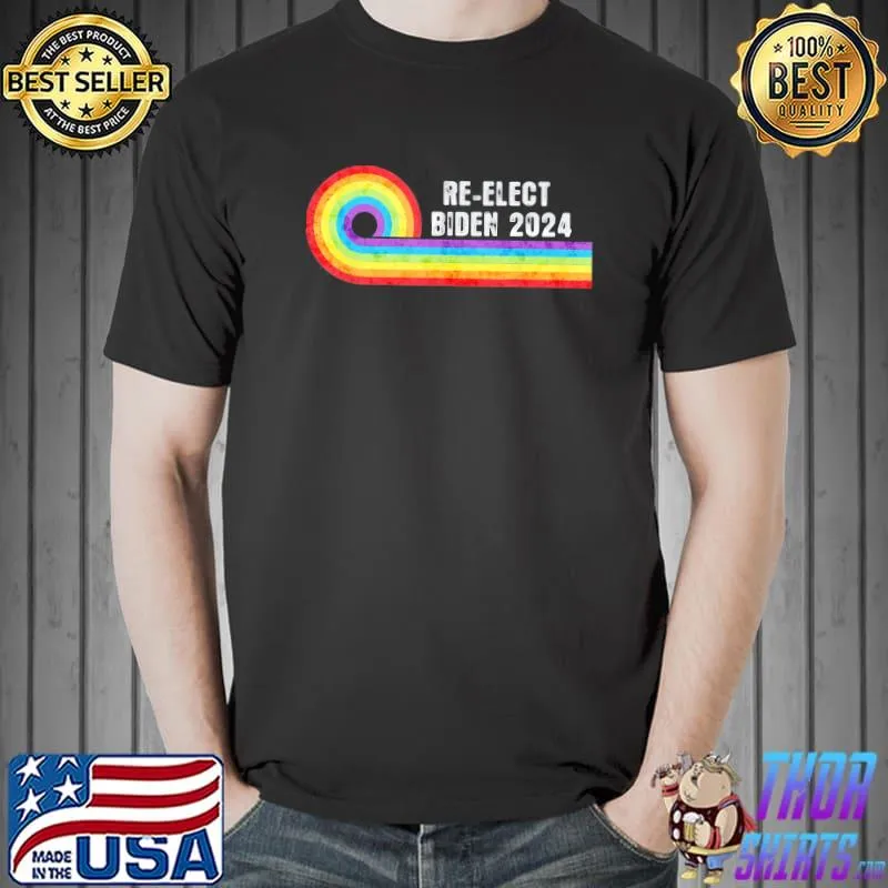 Patriotic Re-elect Biden 2024 Gay Community Vintage Rainbow T-Shirt Unisex
