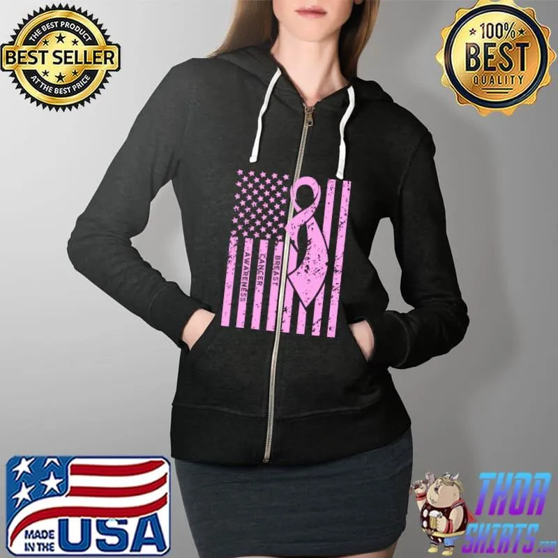 Premium Breast Cancer Awareness Clothes Pink Flag T- Full Zip Hooded
