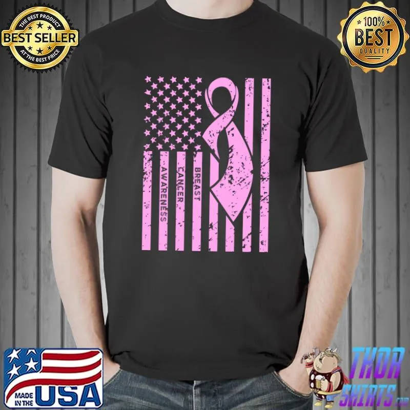 Premium Breast Cancer Awareness Clothes Pink Flag T- Unisex