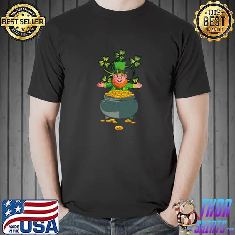 Premium Ireland Shamrock Pot Of Gold Leprechaun St Patricks Day Pullover T Shirt Unisex