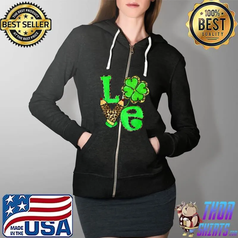 Premium Love Irish Leopard Pencil Shamrock Clover St Patrick Day T-Shirt Full Zip Hooded