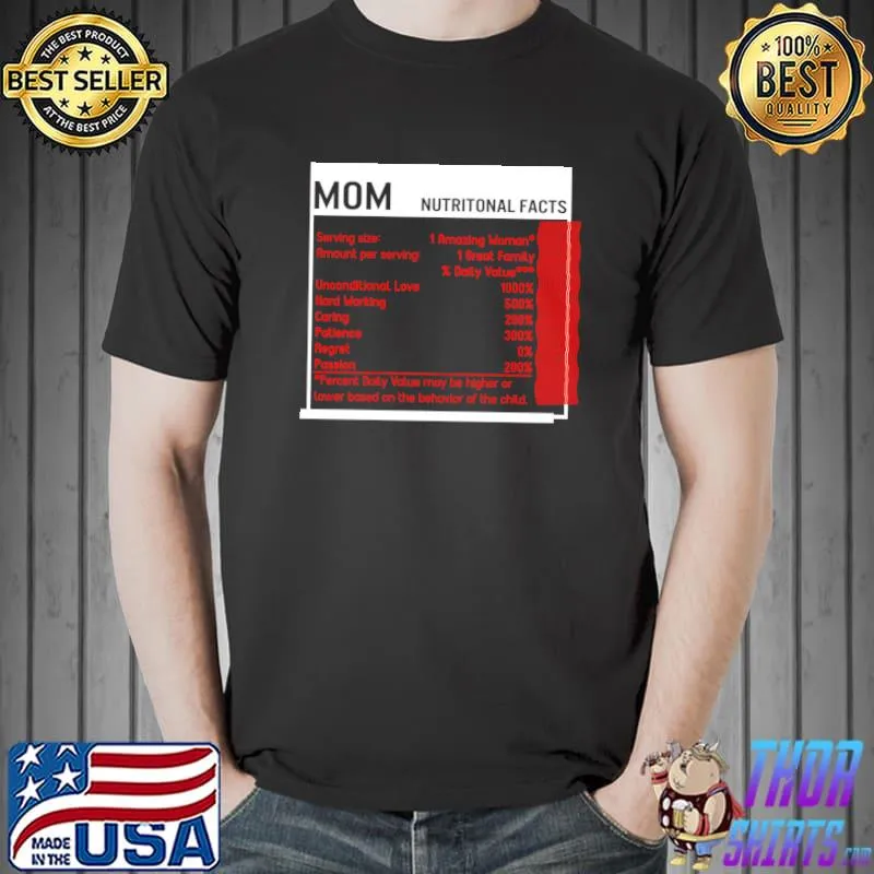 Premium Mom Nutritional Facts Mother's Day Woman Mommy Mother Family T- Unisex