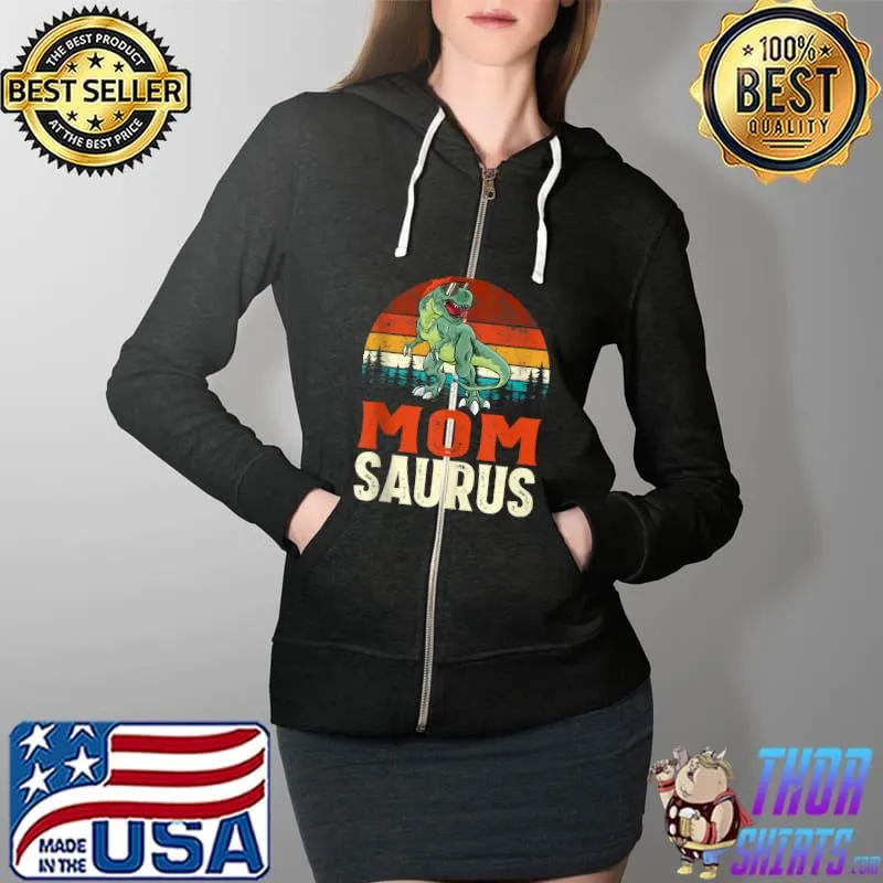 Premium Momsaurus T Rex Dinosaur Funny Mom Saurus Family Matching T Shirt Full Zip Hooded
