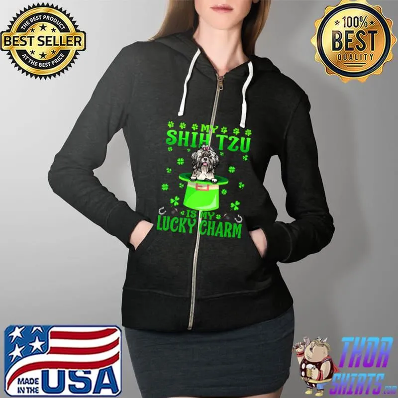 Premium My Shih Tzu Is My Lucky Charm St. Patrick's Day Premium T-Shirt Full Zip Hooded