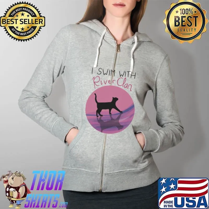 Premium Riverclan Pride Black Cat Silhouette Unisex T-Shirt Full Zip Hooded