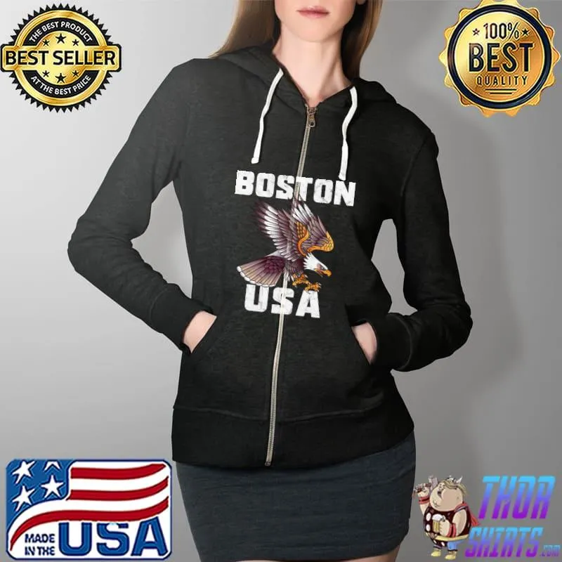 Retro Distressed Boston USA Bald Eagle Gift T- Full Zip Hooded