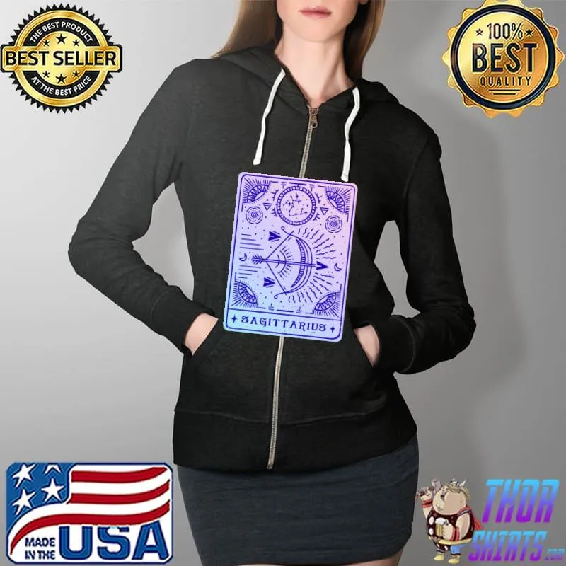 Sagittarius Astrology & Zodiac Sign Art Tarot Card Style T-Shirt Full Zip Hooded