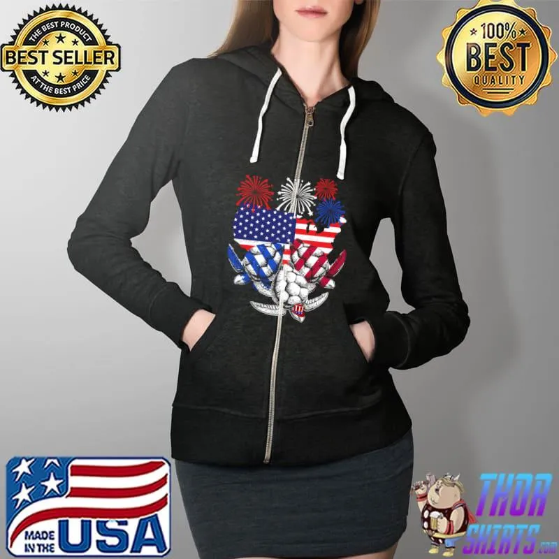 Sea Turtles 4th Of July Save The Turtles USA Flag Patriotic T- Full Zip Hooded