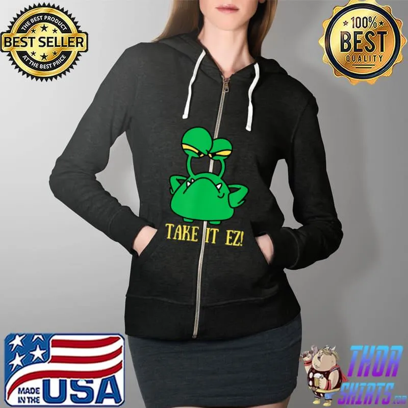 Take It Easy Funny Sarcastic Humor Cartoon Character T-Shirt Full Zip Hooded