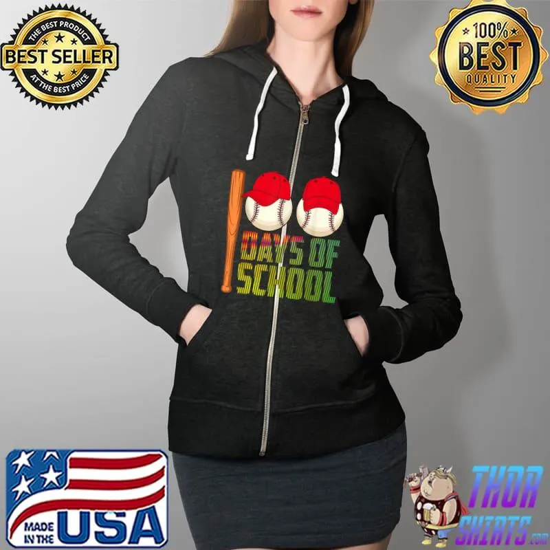 Top 100 Days of School Baseball Teacher Kids Happy 100th Day T-Shirt Full Zip Hooded