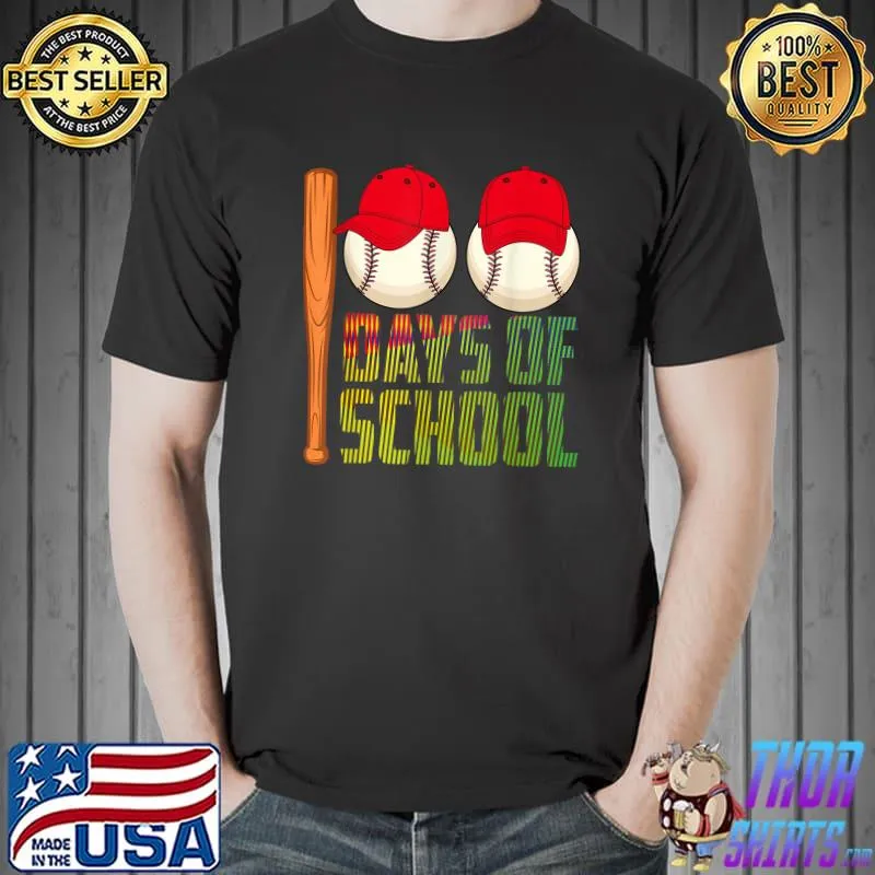 Top 100 Days of School Baseball Teacher Kids Happy 100th Day T-Shirt
